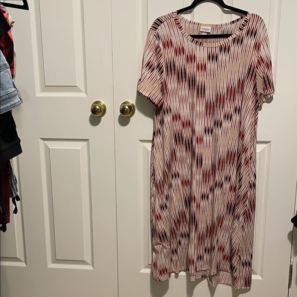 LuLaRoe Cream and Red Pattern Midi Dress